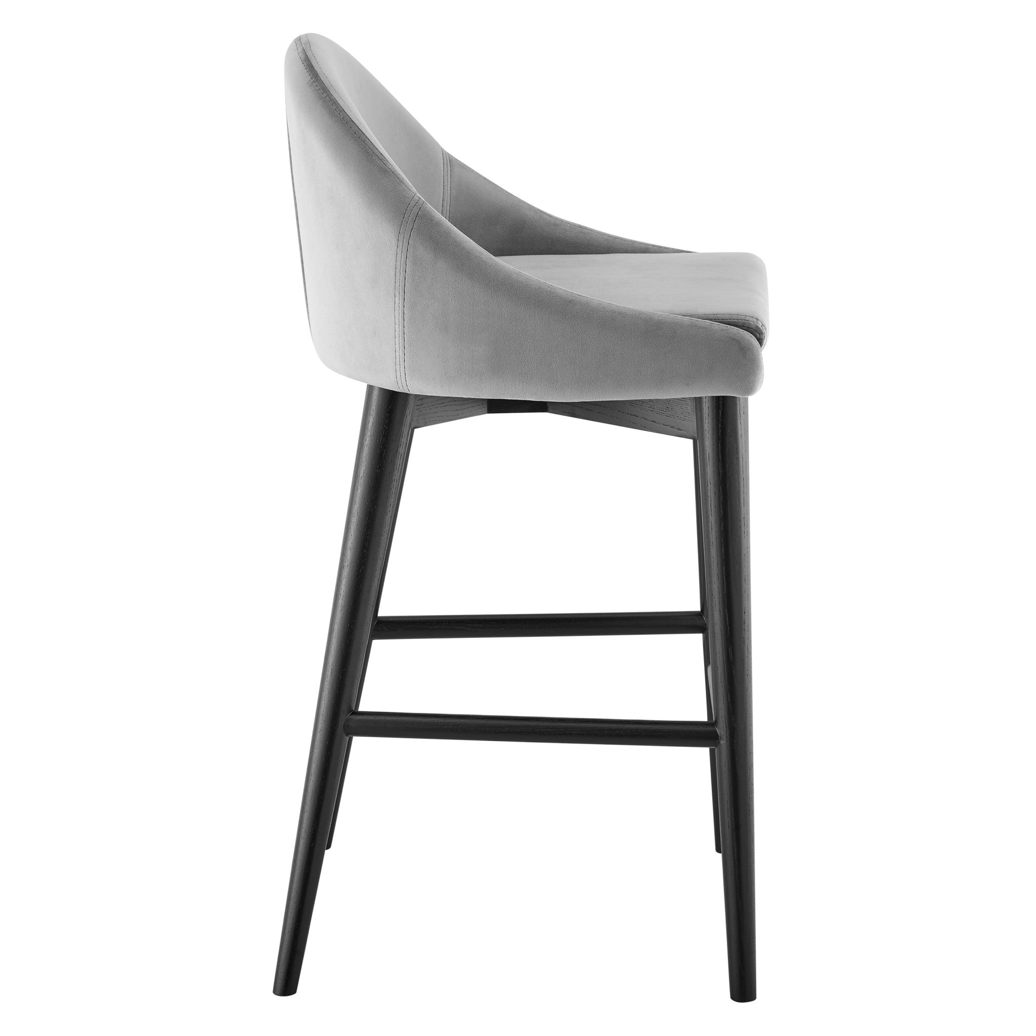 26 Gray And Black Velvet And Solid Wood Low Back Counter Height Bar Chair