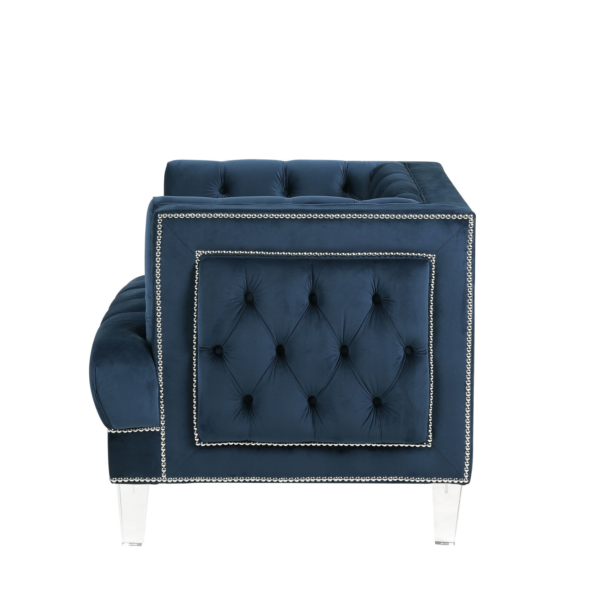 41 Blue Velvet And Black Tufted Arm Chair