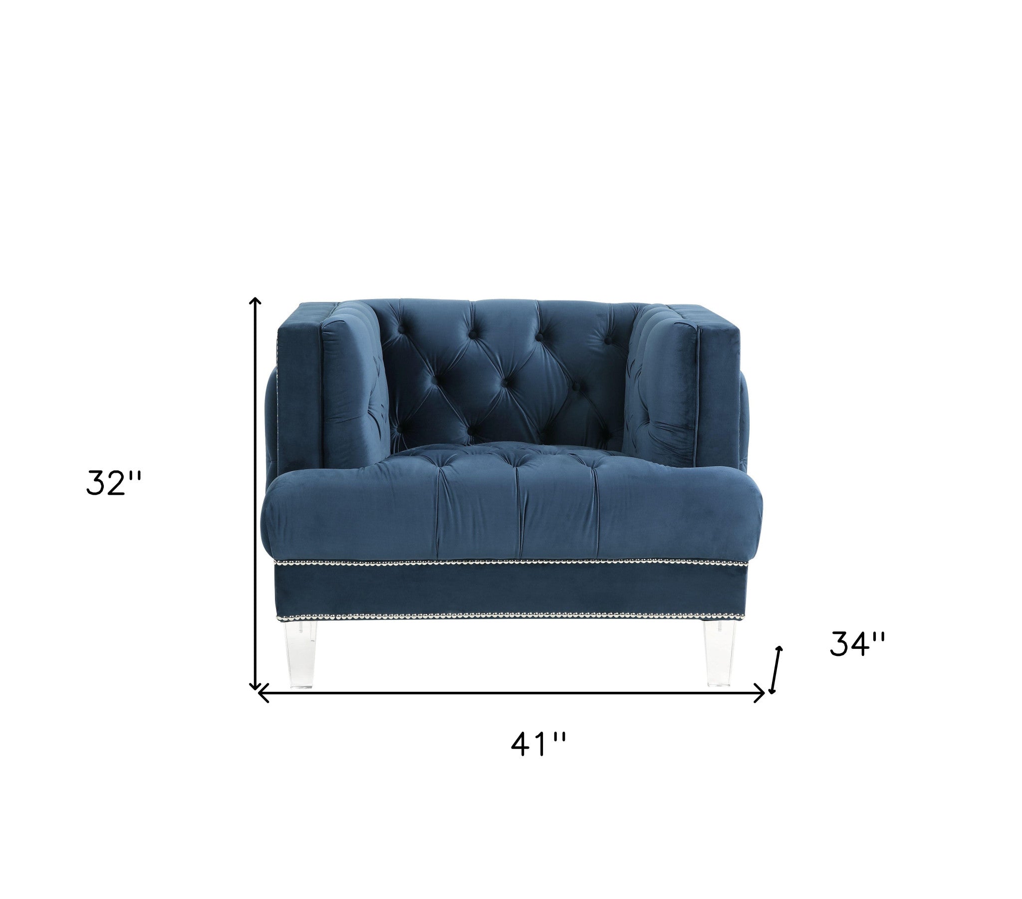 41 Blue Velvet And Black Tufted Arm Chair