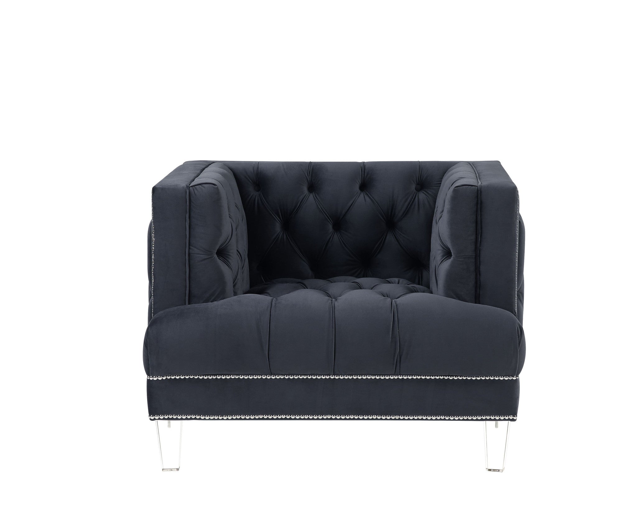 41 Charcoal Velvet And Black Tufted Arm Chair