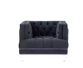 41 Charcoal Velvet And Black Tufted Arm Chair