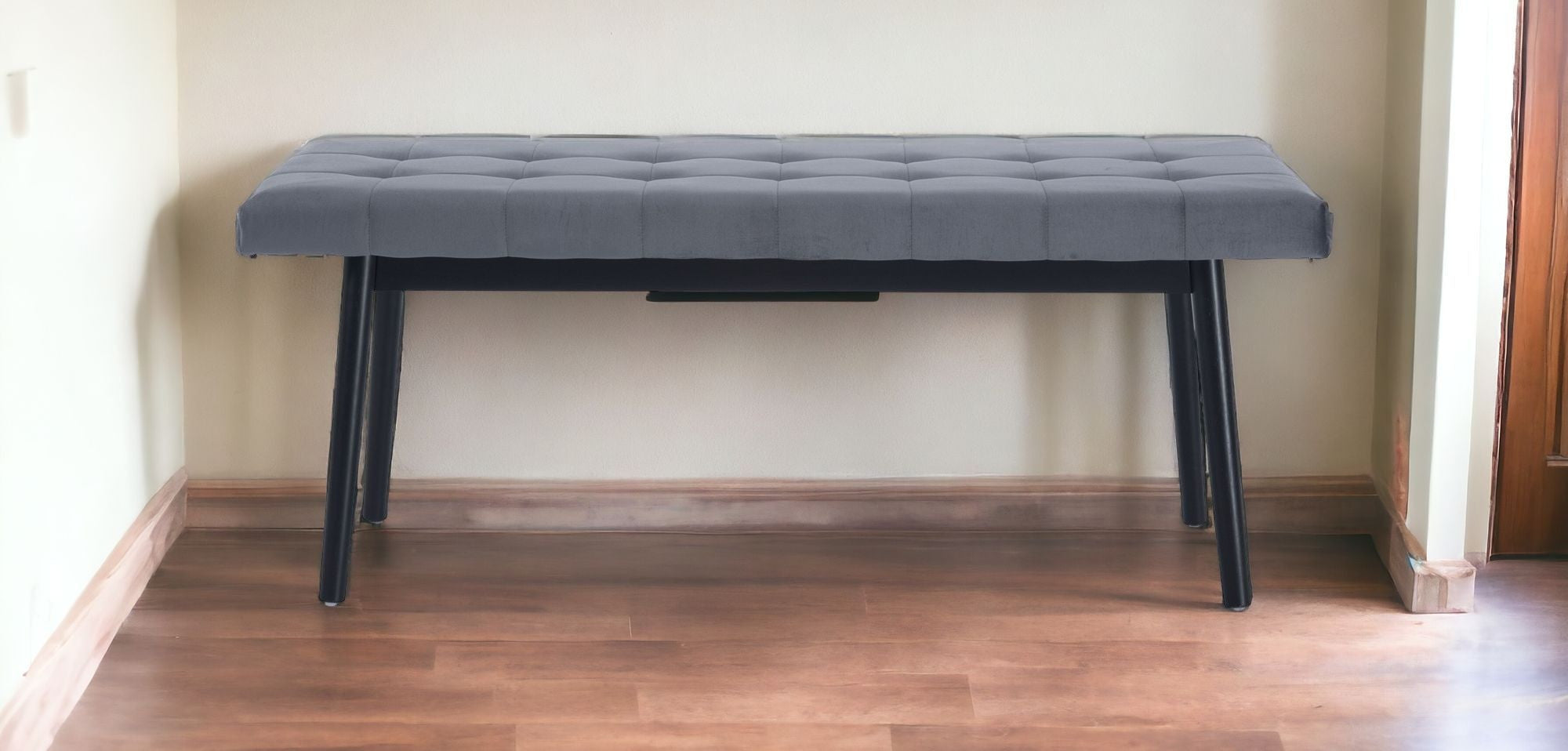 49 Gray and Black Upholstered Velvet Bench