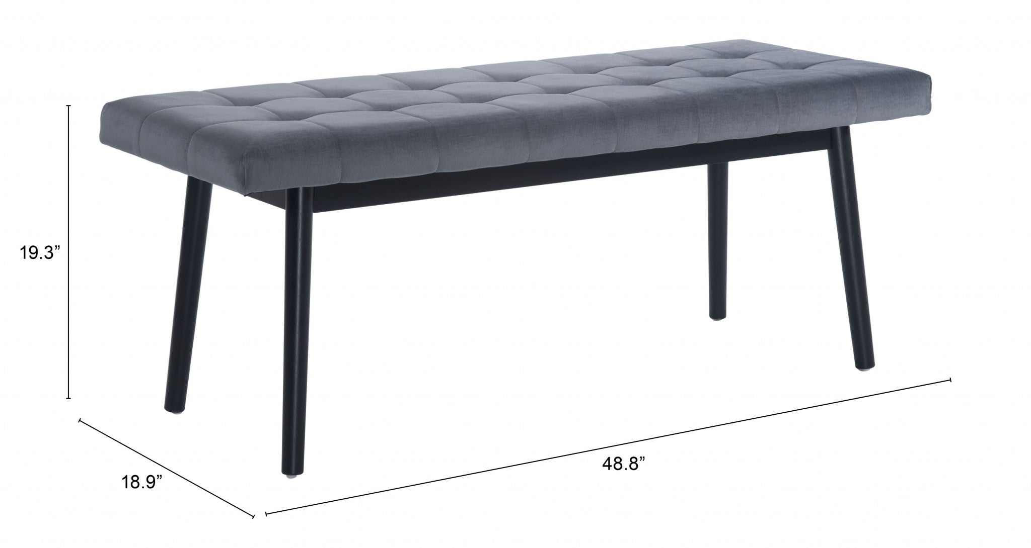 49 Gray and Black Upholstered Velvet Bench