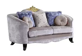 76 Cream And Black Velvet Damask Chesterfield Loveseat