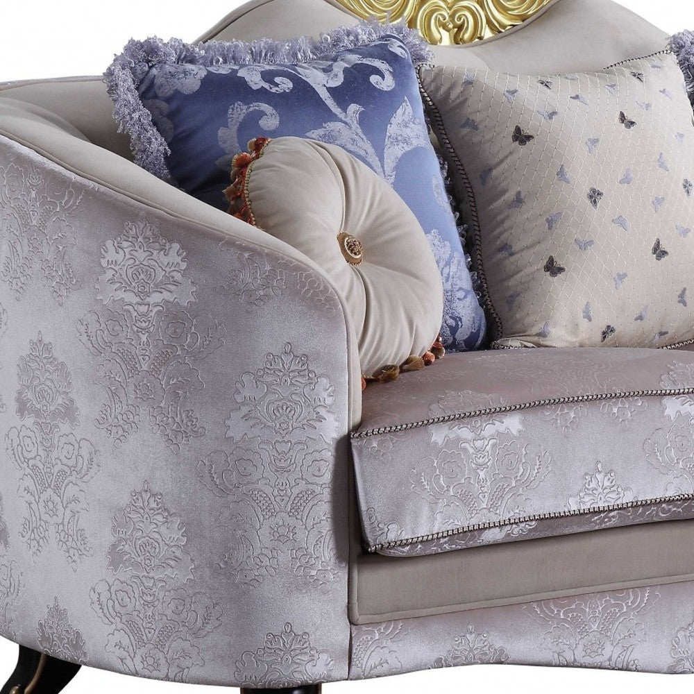 76 Cream And Black Velvet Damask Chesterfield Loveseat