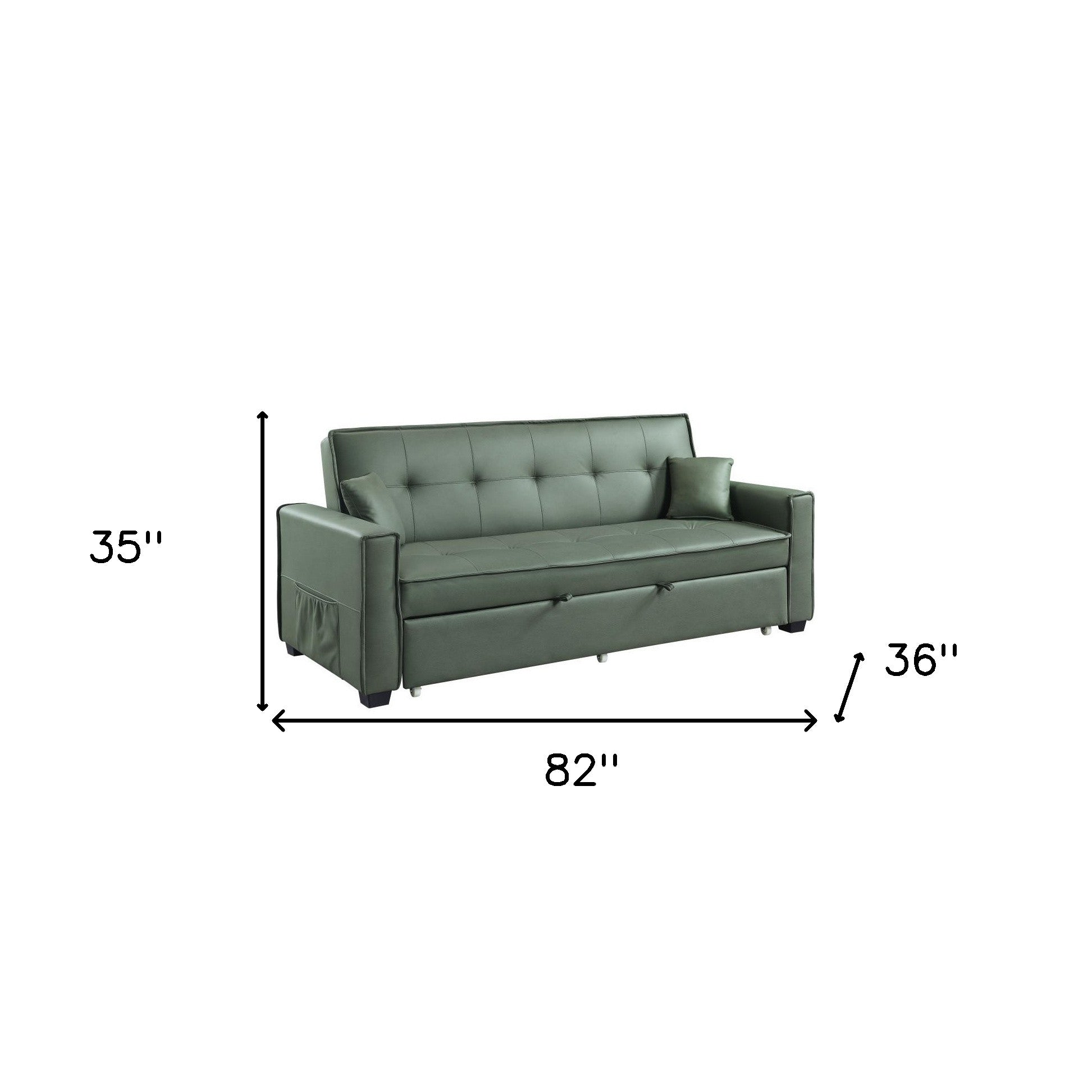 82 Green Velvet And Black Sleeper Sofa With Two Toss Pillows