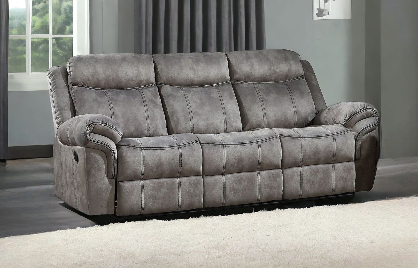 87 Gray And Black Velvet Reclining USB Sofa