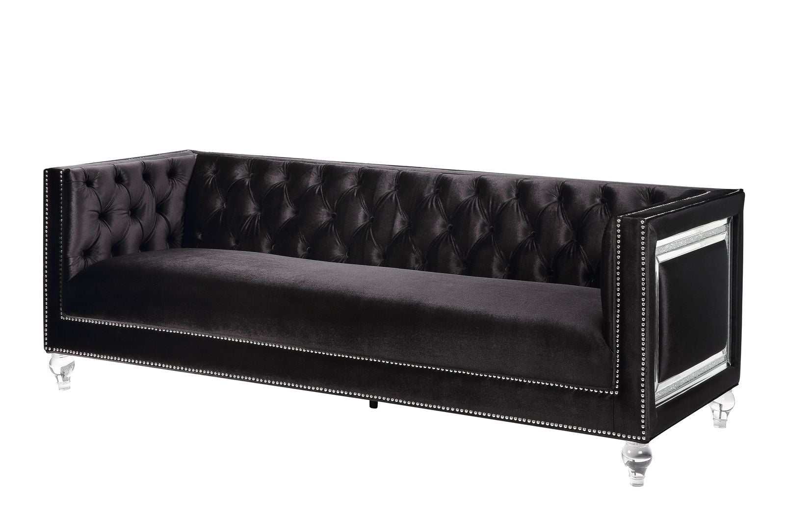 89 Black And Clear Velvet Sofa And Toss Pillows