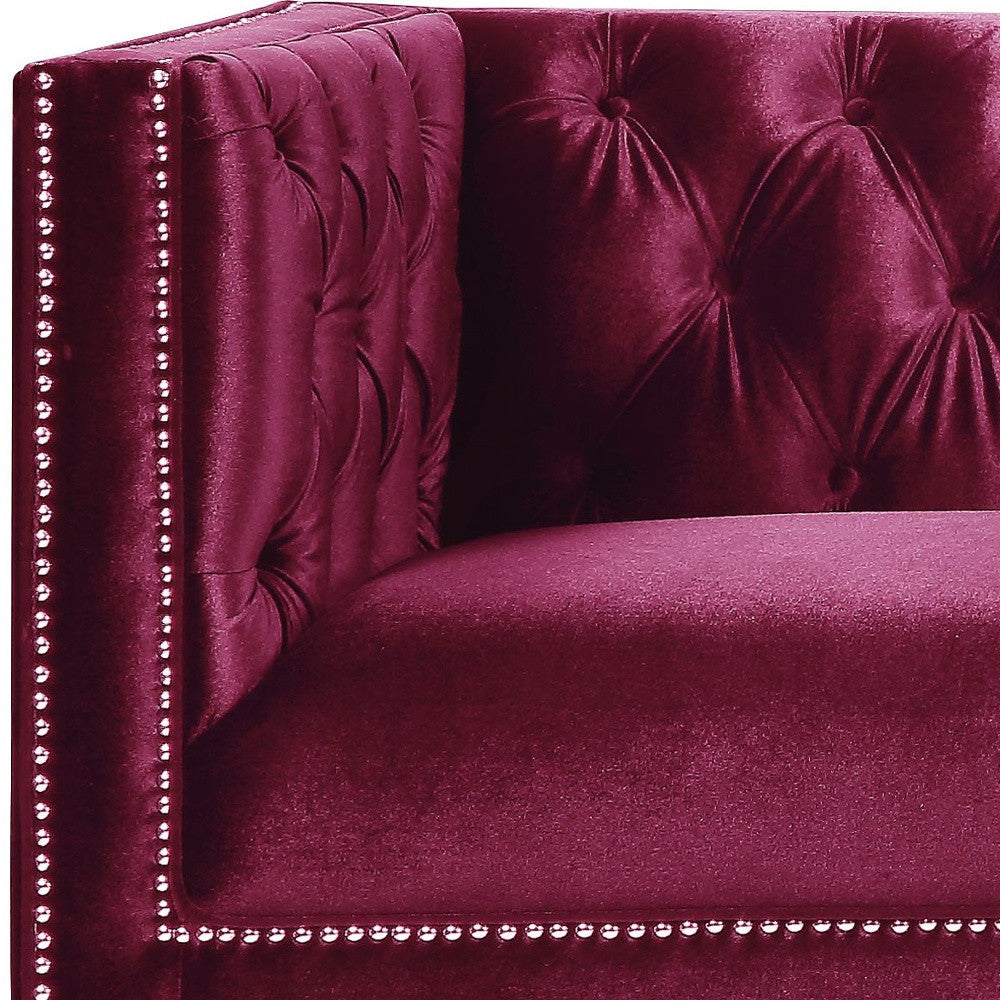 89 Burgundy And Black Velvet Sofa And Toss Pillows