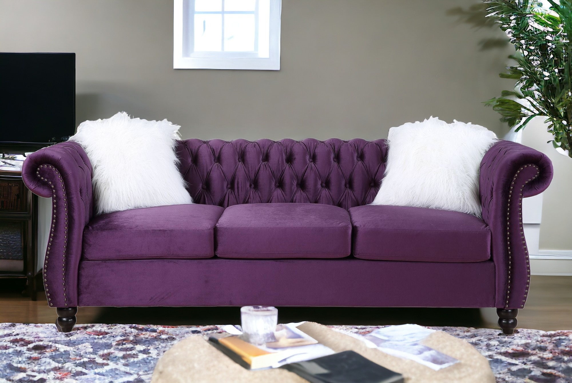 89 Purple Black Velvet Sofa