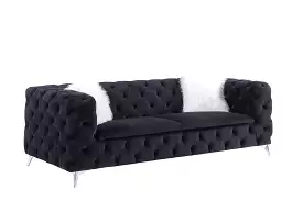 91 Black And Silver Velvet Sofa And Toss Pillows