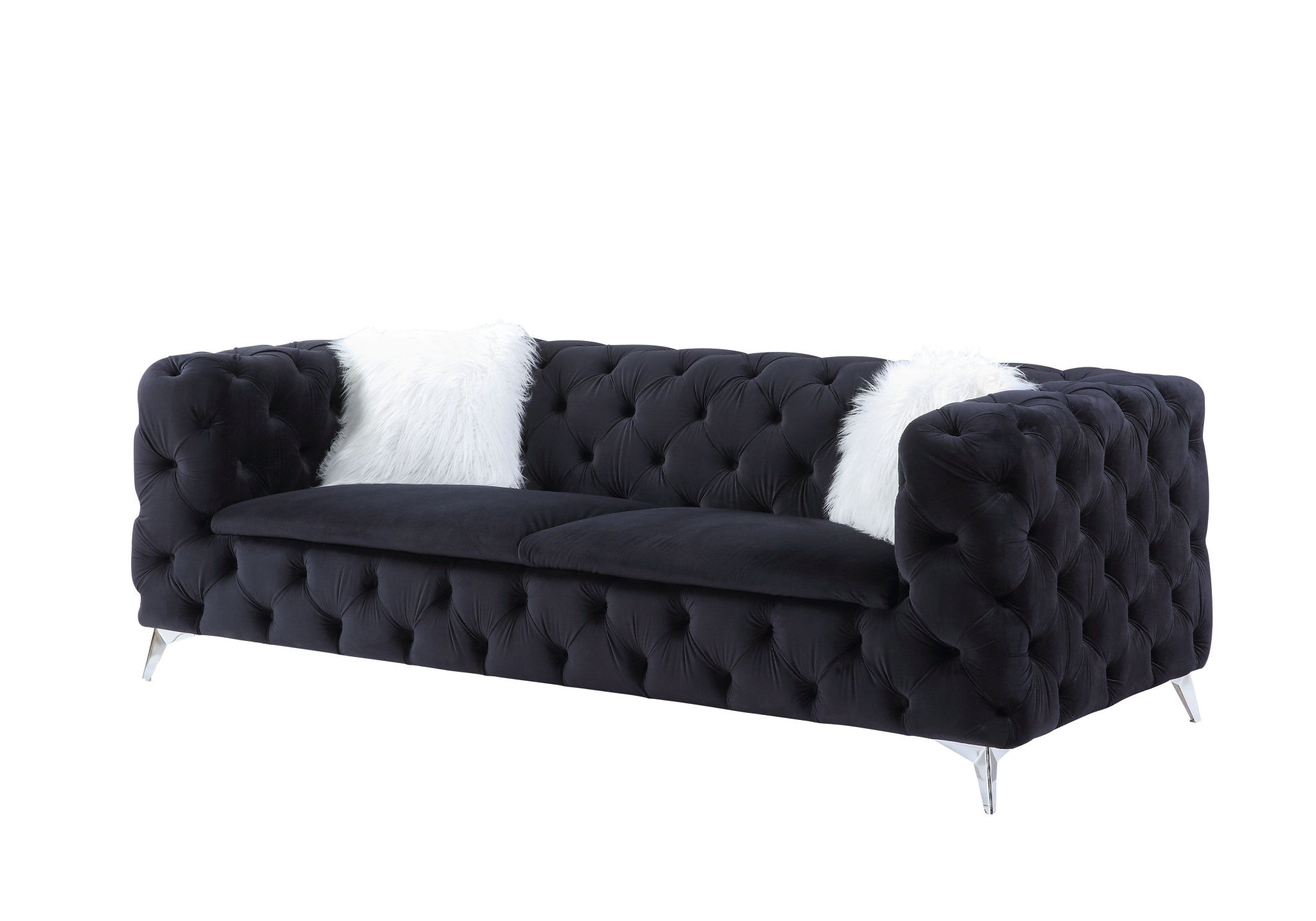 91 Black And Silver Velvet Sofa And Toss Pillows