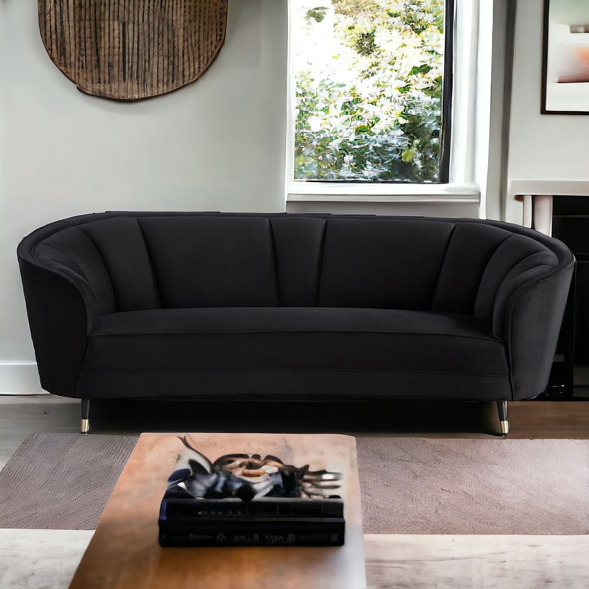 92 Black Velvet Sofa