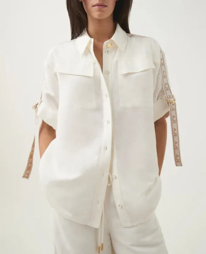 Aje  |Plain Short Sleeves Party Style Elegant Style