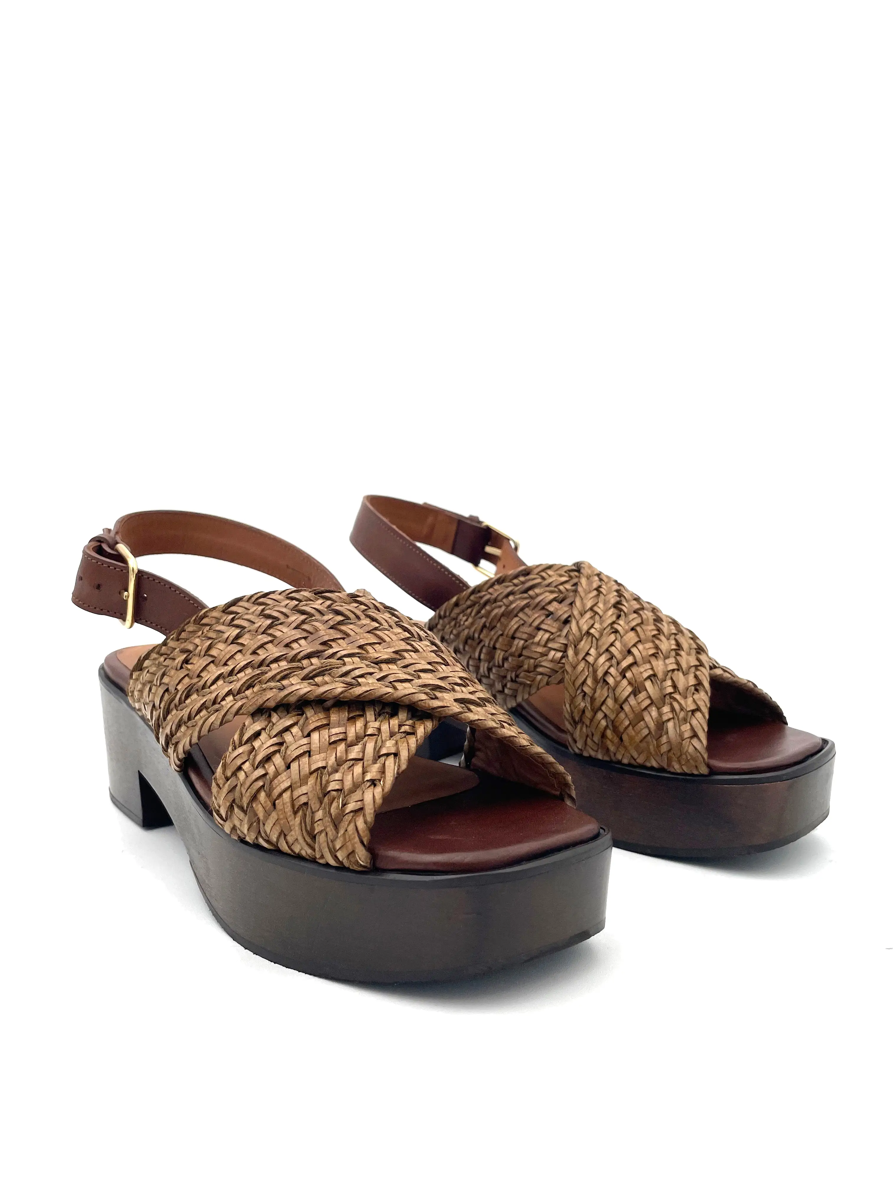 Anthology Paris Woven Leather Crisscross Platform Sandal