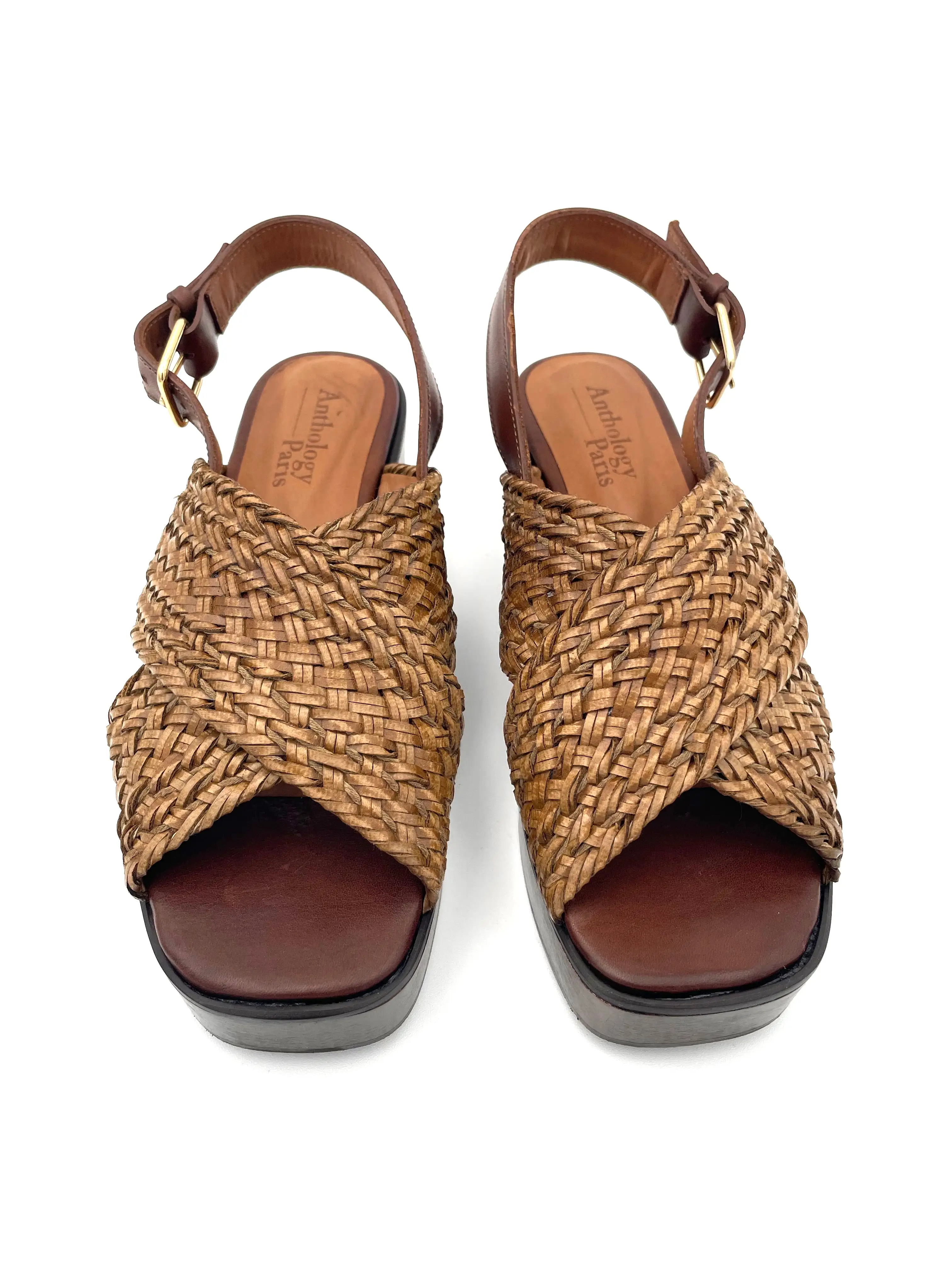 Anthology Paris Woven Leather Crisscross Platform Sandal