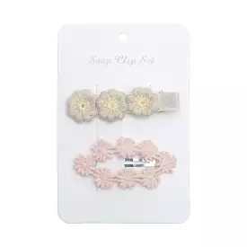 Baby Girl Floral Embroidered Snap Hair Clip Set in Ivory