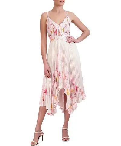 Bcbgmaxazria Womens Midi Pleated Cocktail And Party Dress