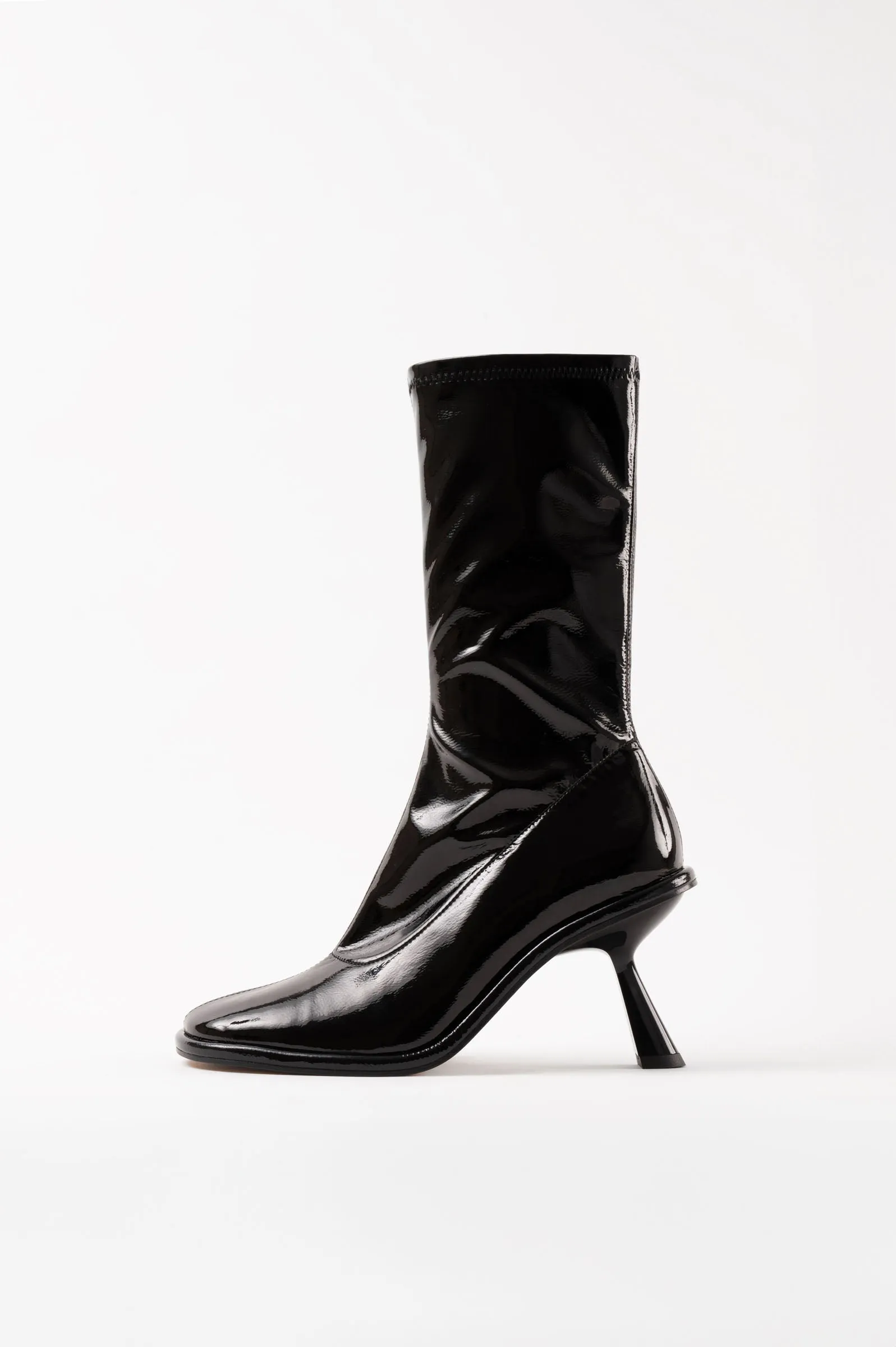 BELLA - Black Patent Stretch Faux Leather Ankle Boots