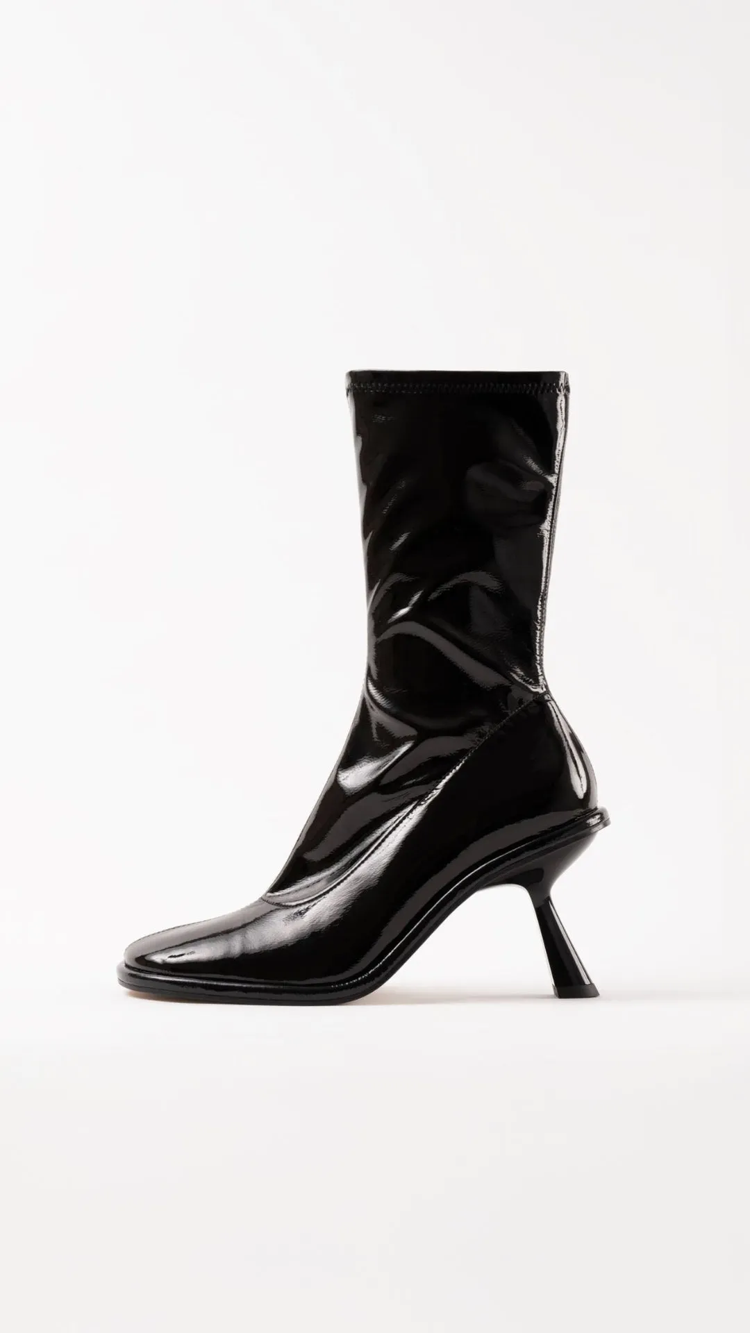 BELLA - Black Patent Stretch Faux Leather Ankle Boots