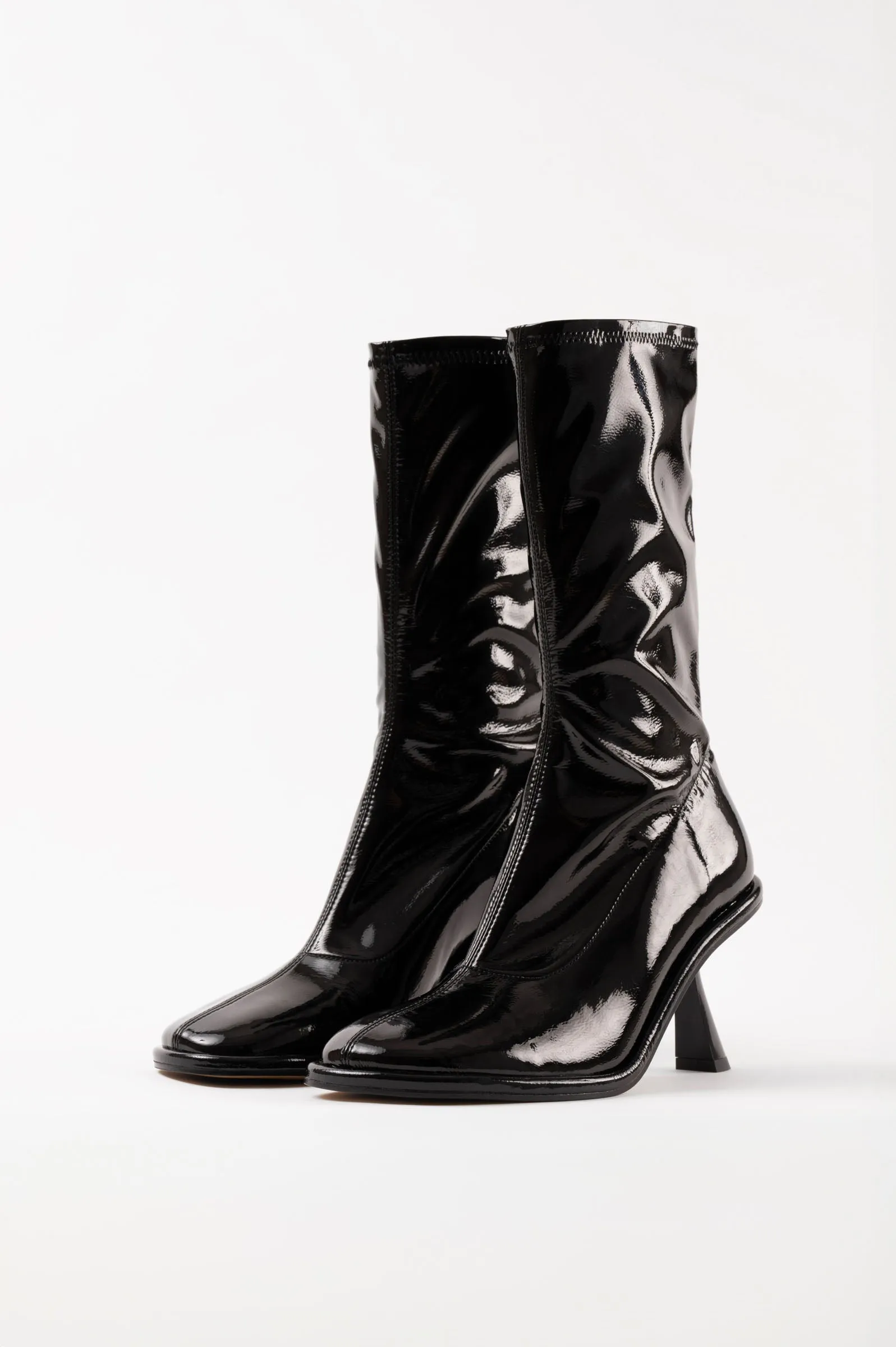 BELLA - Black Patent Stretch Faux Leather Ankle Boots