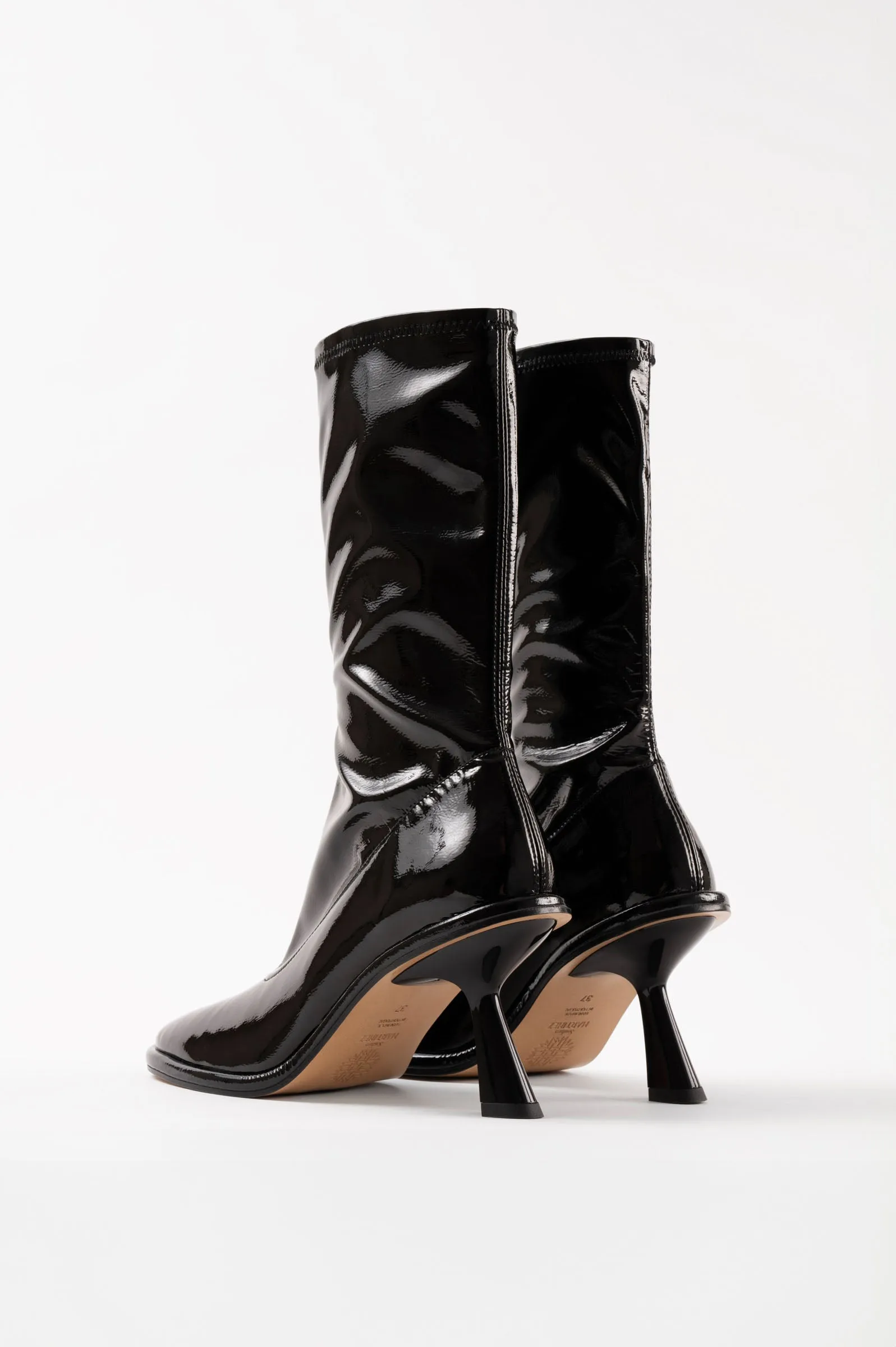 BELLA - Black Patent Stretch Faux Leather Ankle Boots