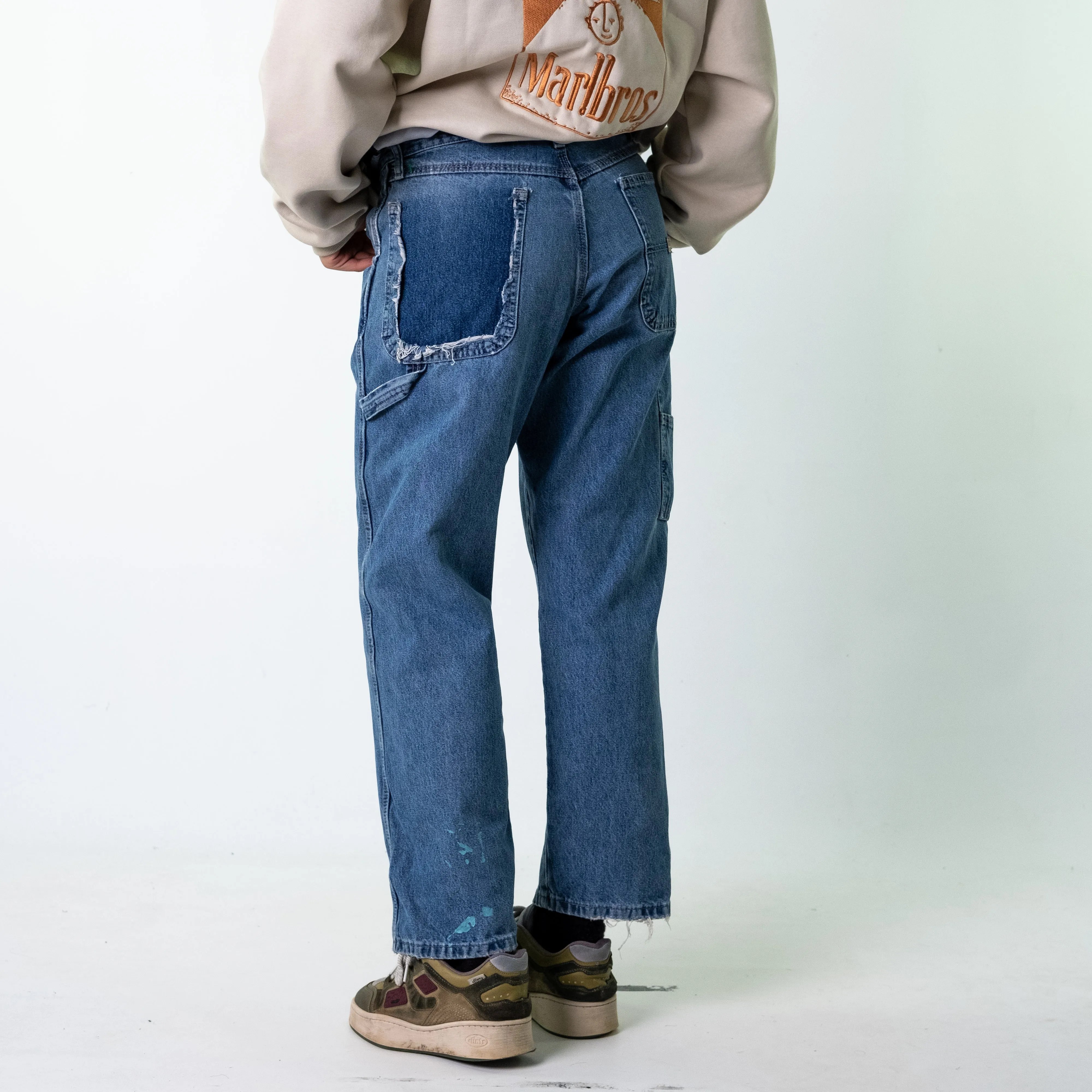 Blue Denim 90s Baggy Hip Hop Wrangler Cargo Skater Trousers Pants Jeans (30x30)