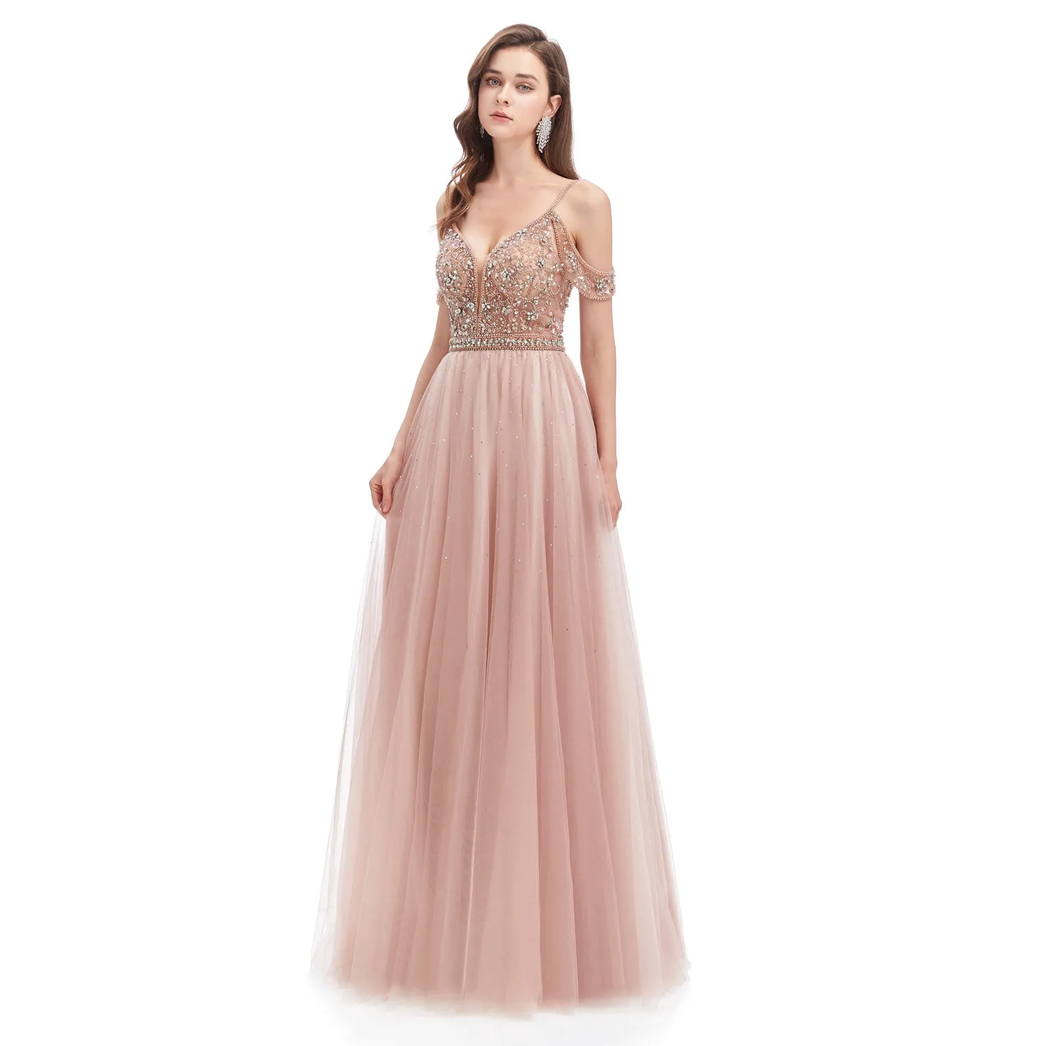 Blush Maxi Formal Dress with Cold Shoulder EN4618