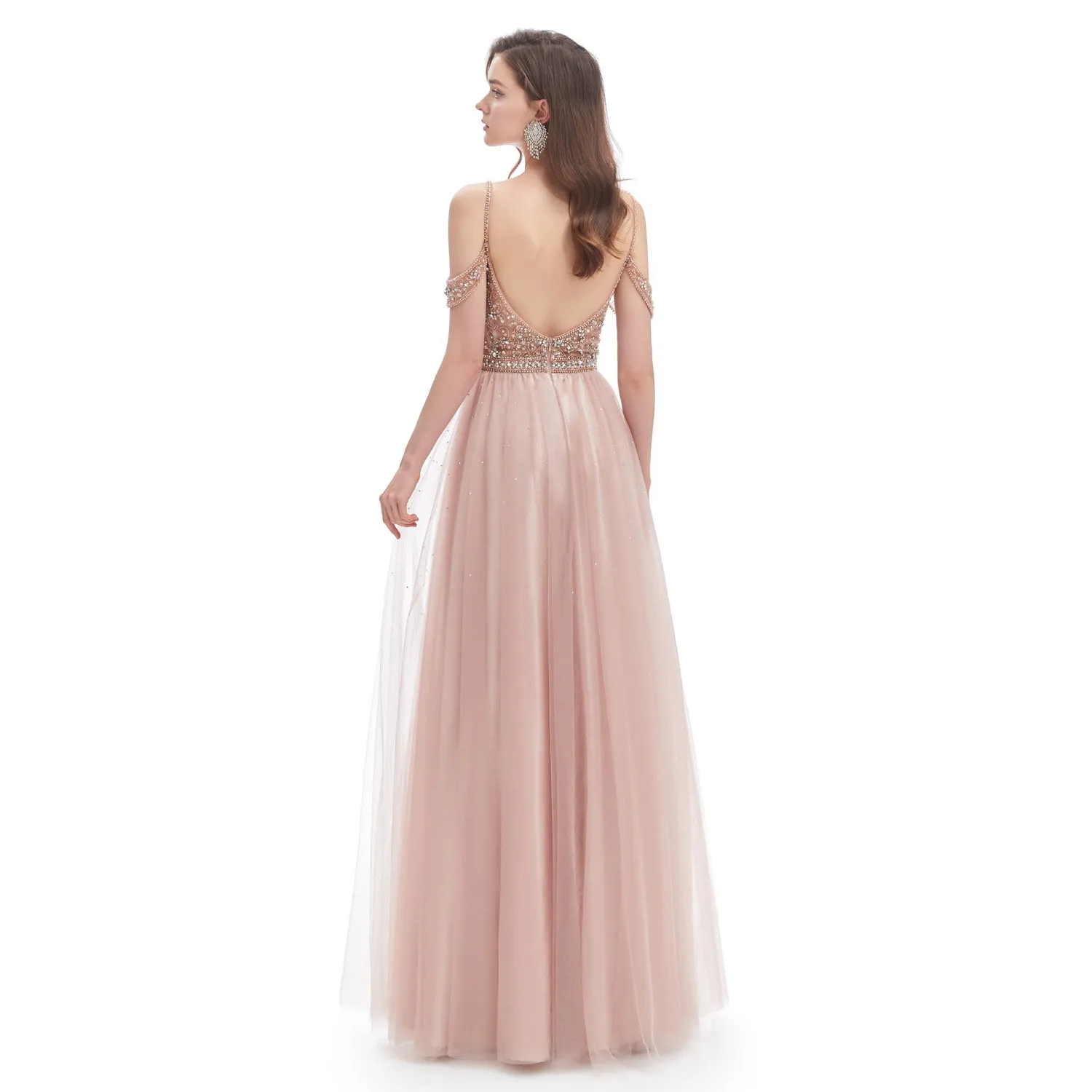 Blush Maxi Formal Dress with Cold Shoulder EN4618