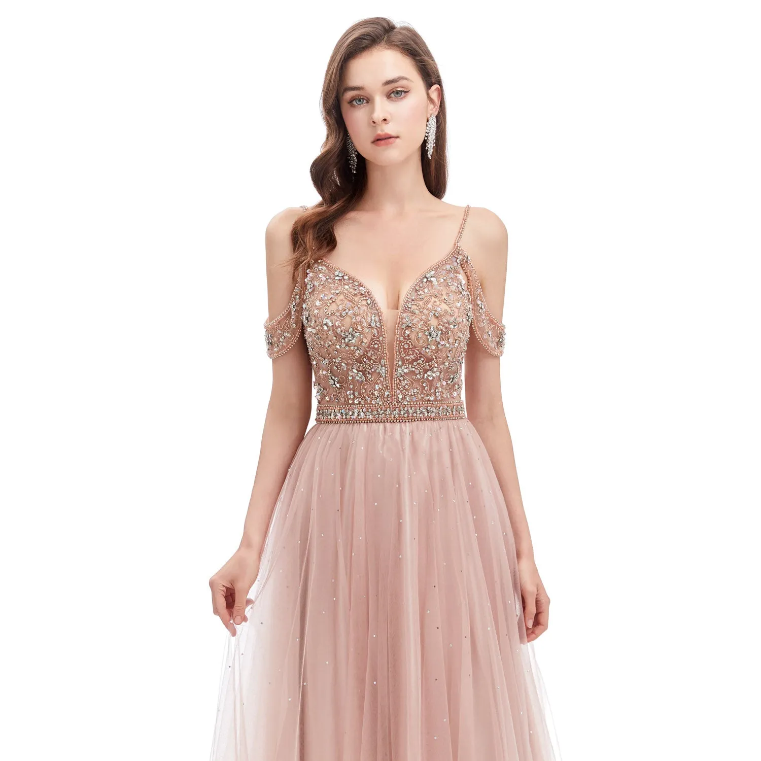 Blush Maxi Formal Dress with Cold Shoulder EN4618