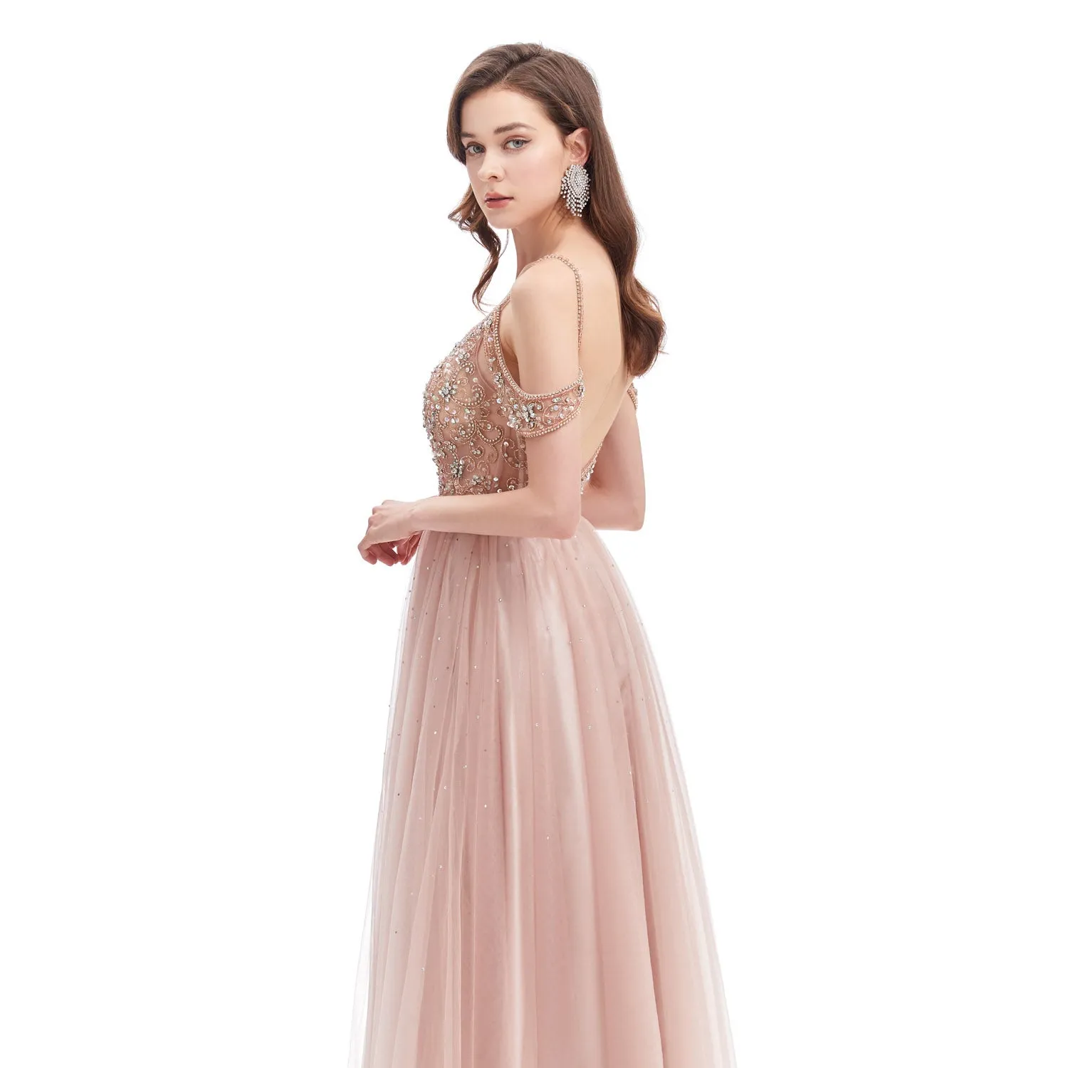 Blush Maxi Formal Dress with Cold Shoulder EN4618