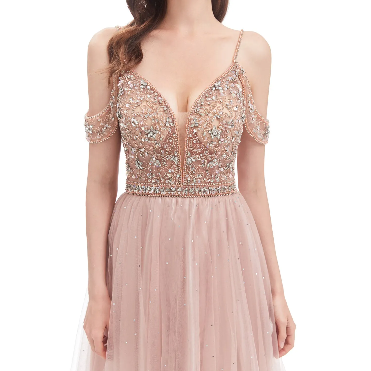 Blush Maxi Formal Dress with Cold Shoulder EN4618