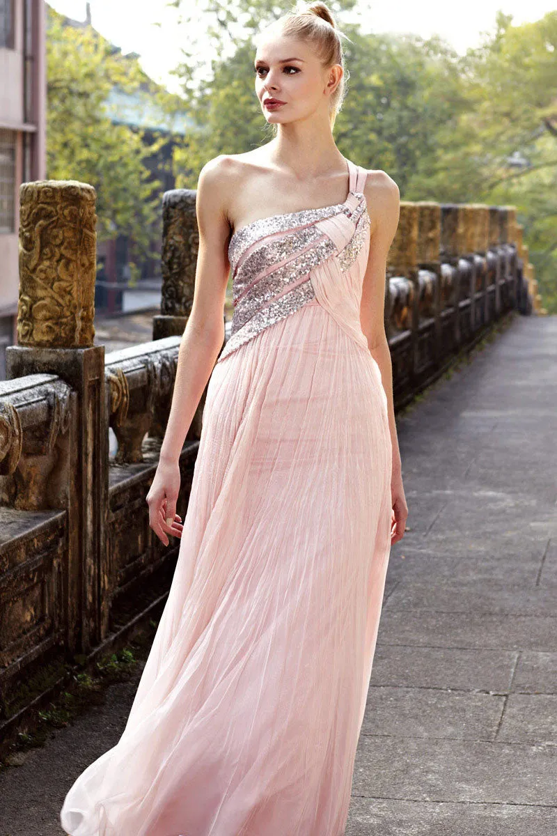 Blush Pink Grecian One Shoulder Prom Dress SA80168 X-Large