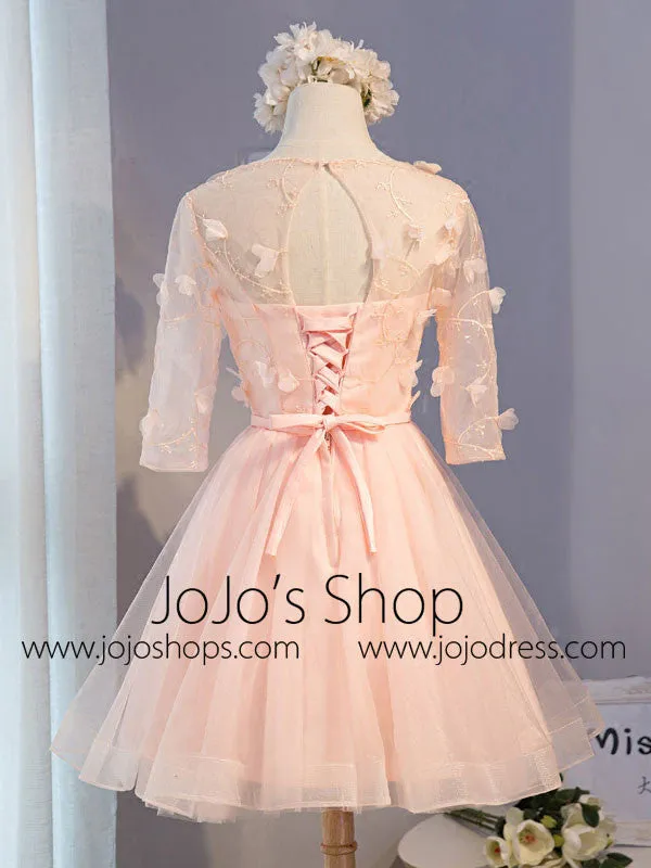 Blush Pink Short Lace Petal Sweet Sixteen Prom Formal Dress