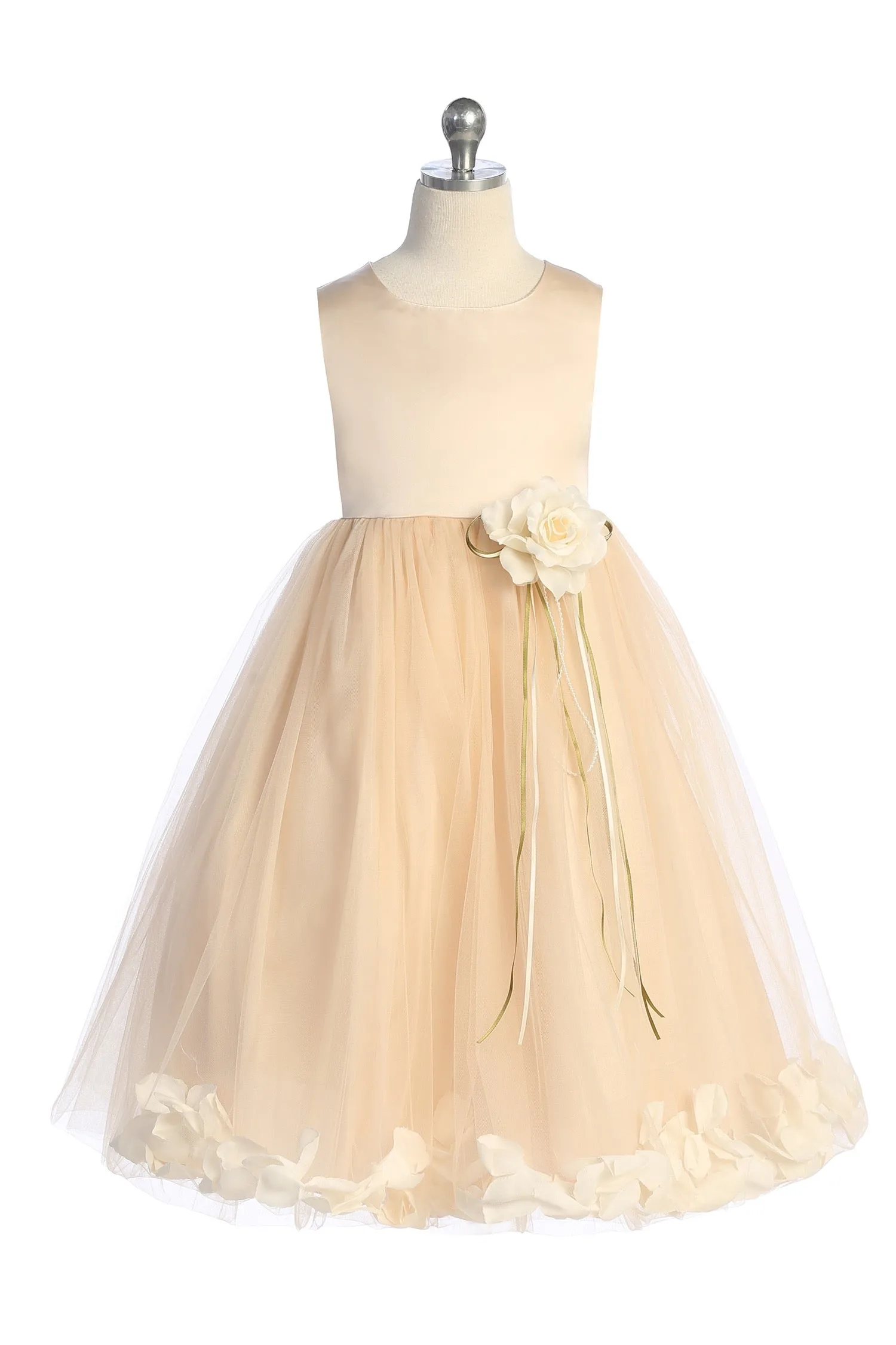 Blush Satin Flower Petal Girls Dress with Plus Sizes