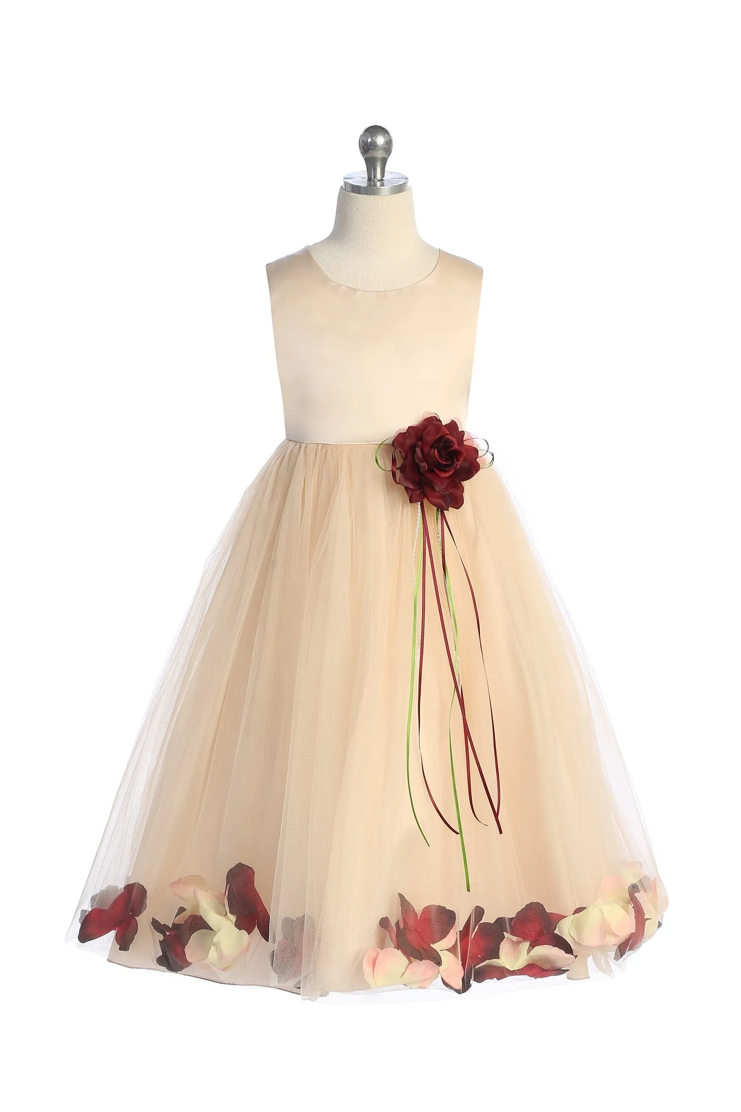 Blush Satin Flower Petal Girls Dress with Plus Sizes