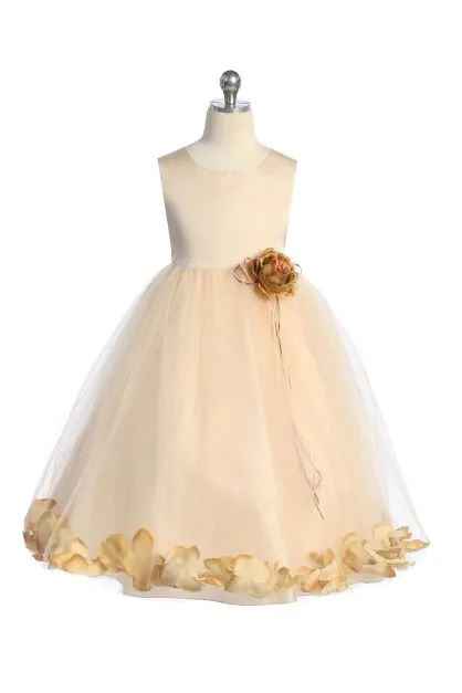 Blush Satin Flower Petal Girls Dress with Plus Sizes