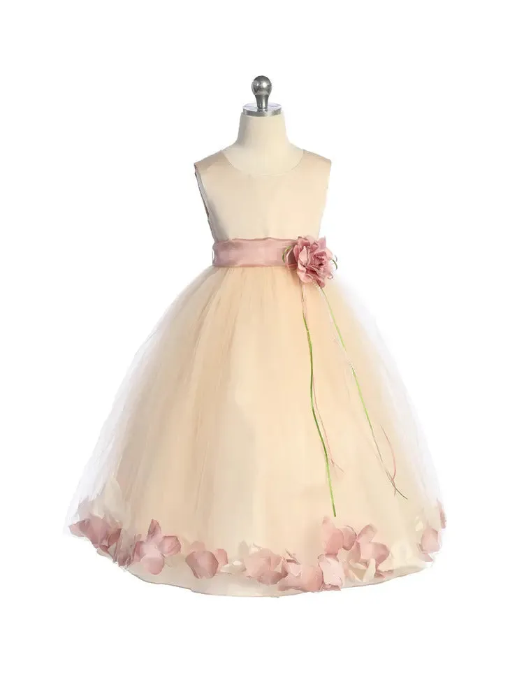 Blush Satin Flower Petal Girls Dress with Plus Sizes