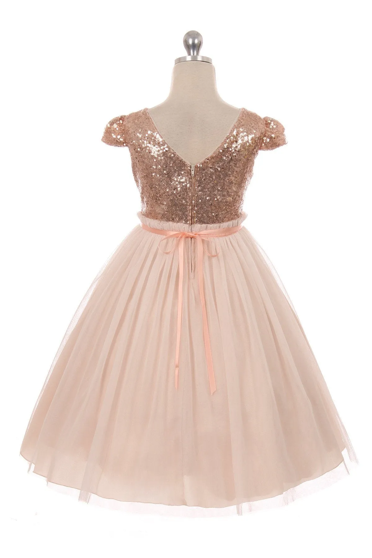 Blush Sequin Mesh Pleated Girls Plus Size Dress