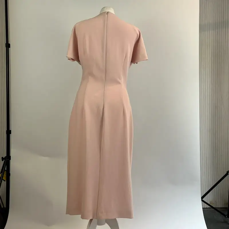 Bottega Veneta Baby Pink Crepe Wrap Detail Belted Midi Dress L