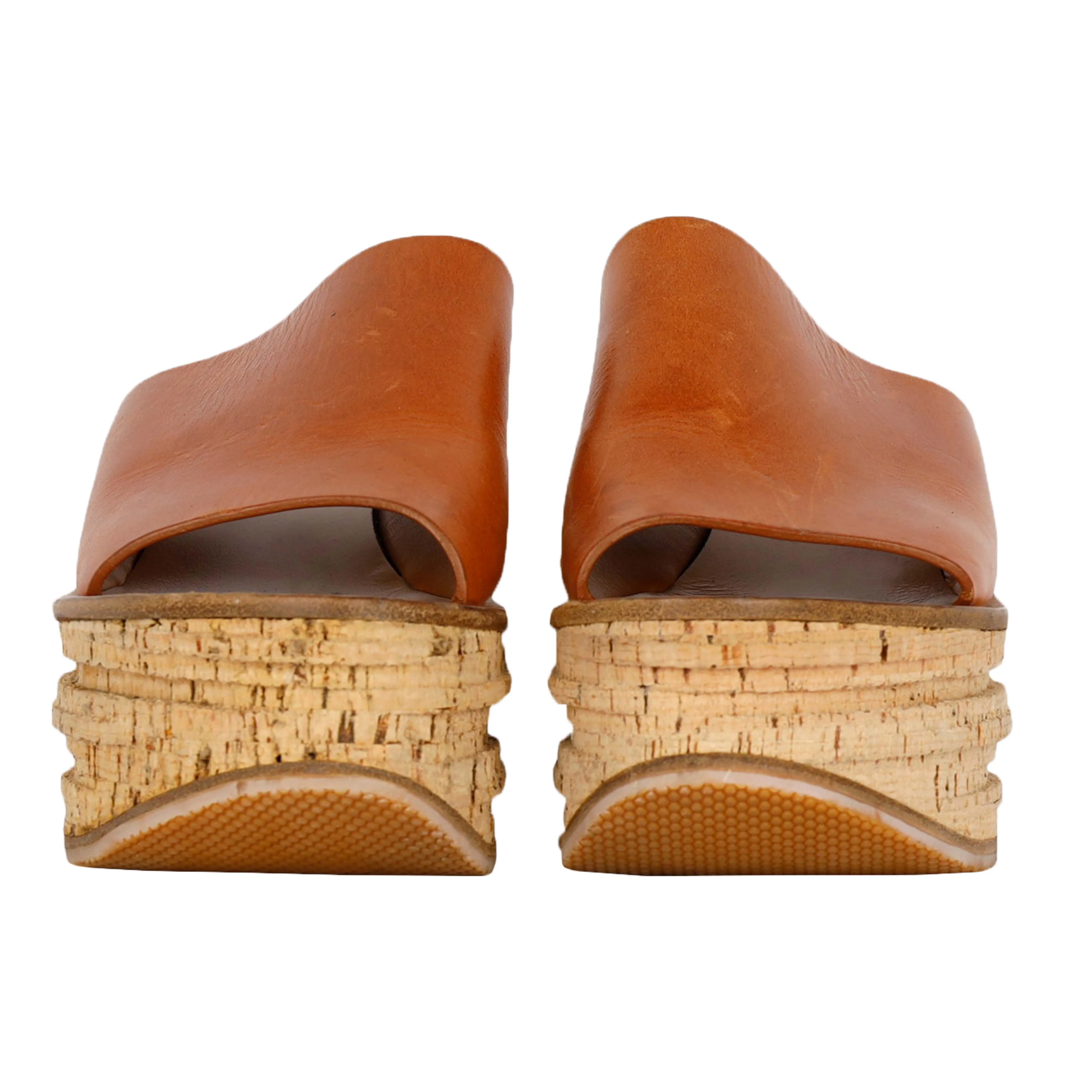 Brown Camille Leather Wedge Mules- '20s