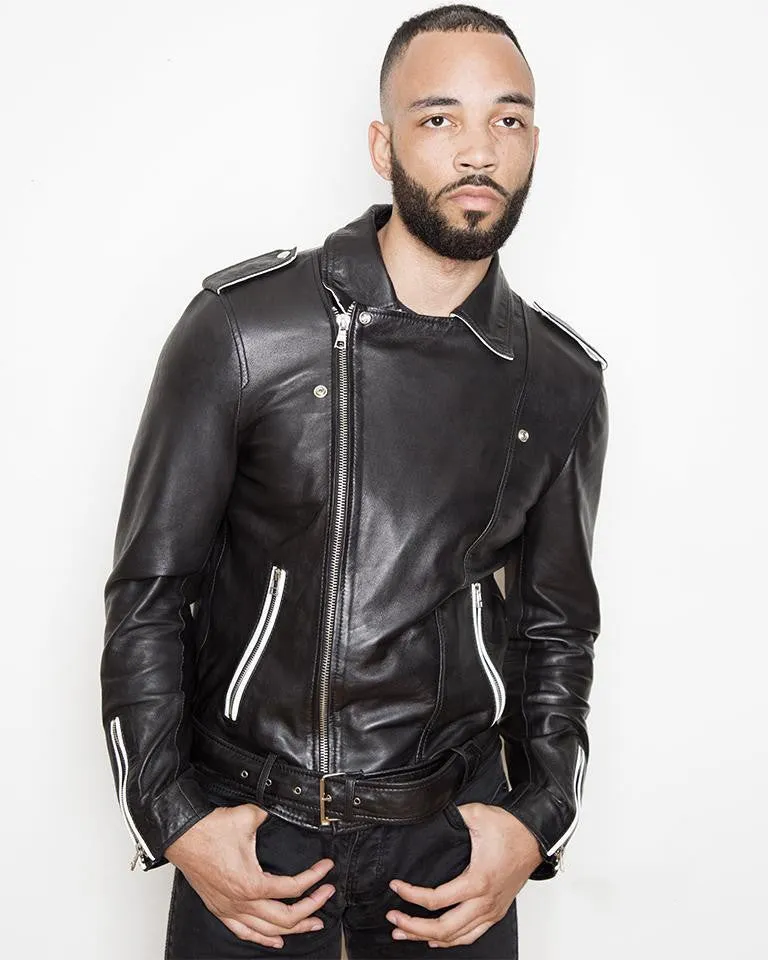 Buy Mens Fashion Leather Jacket Black White Contrast | LucaJackets