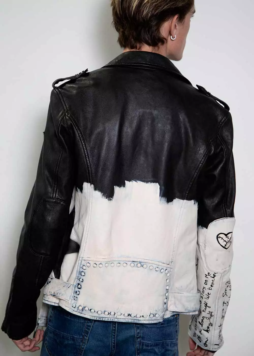 Buy Mens Hand-painted 607 Star Studded Moto Studded Leather Jacket