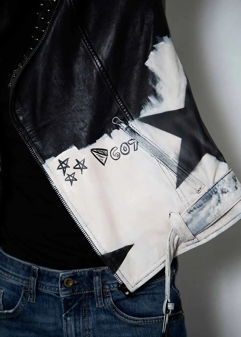 Buy Mens Hand-painted 607 Star Studded Moto Studded Leather Jacket