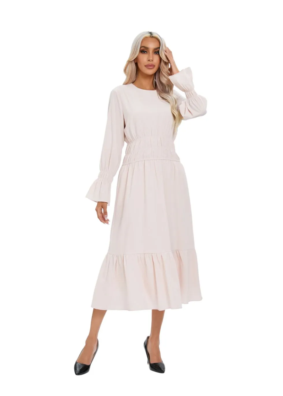 Charming Blush Elastic Waist Midi Dress