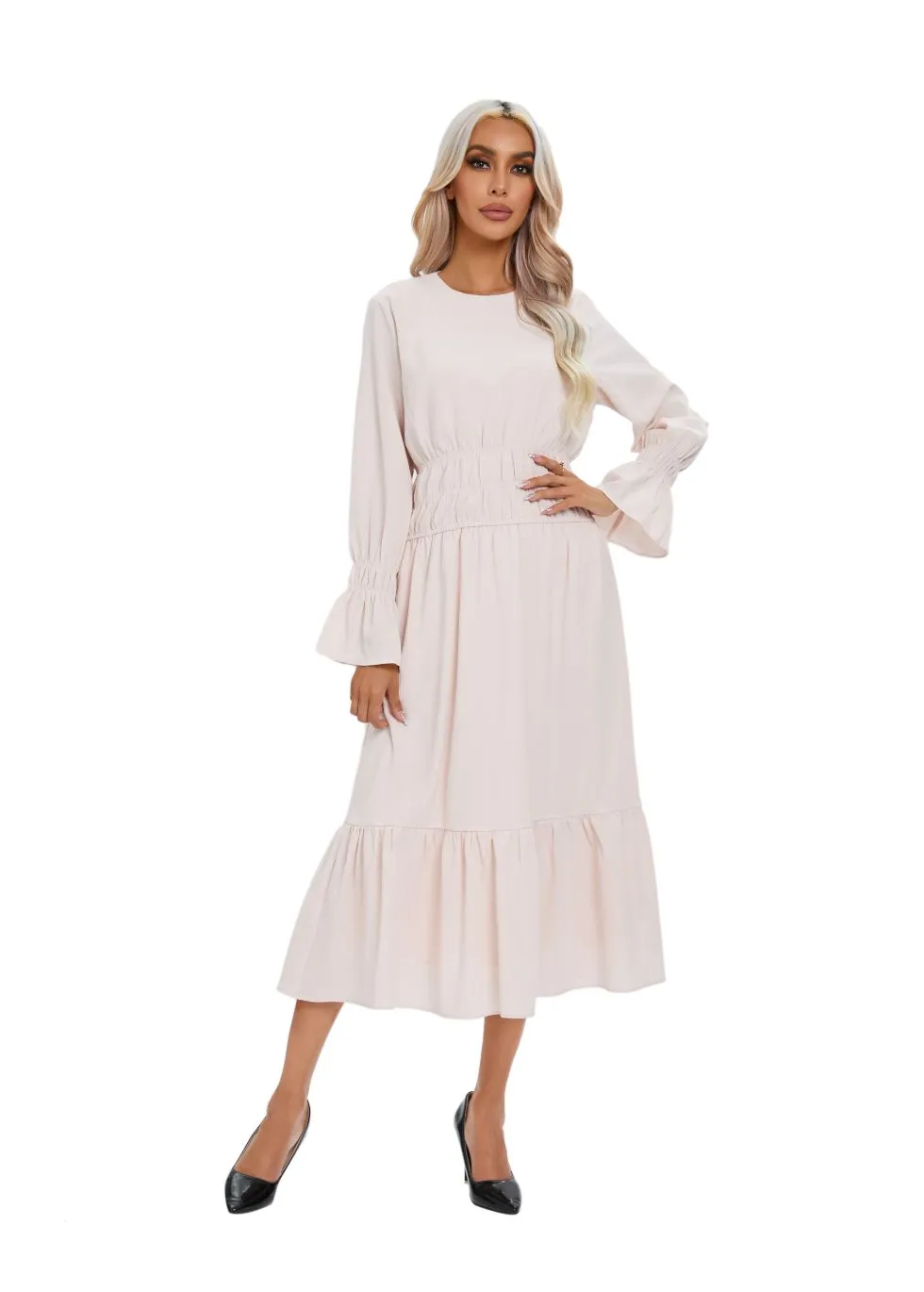 Charming Blush Elastic Waist Midi Dress