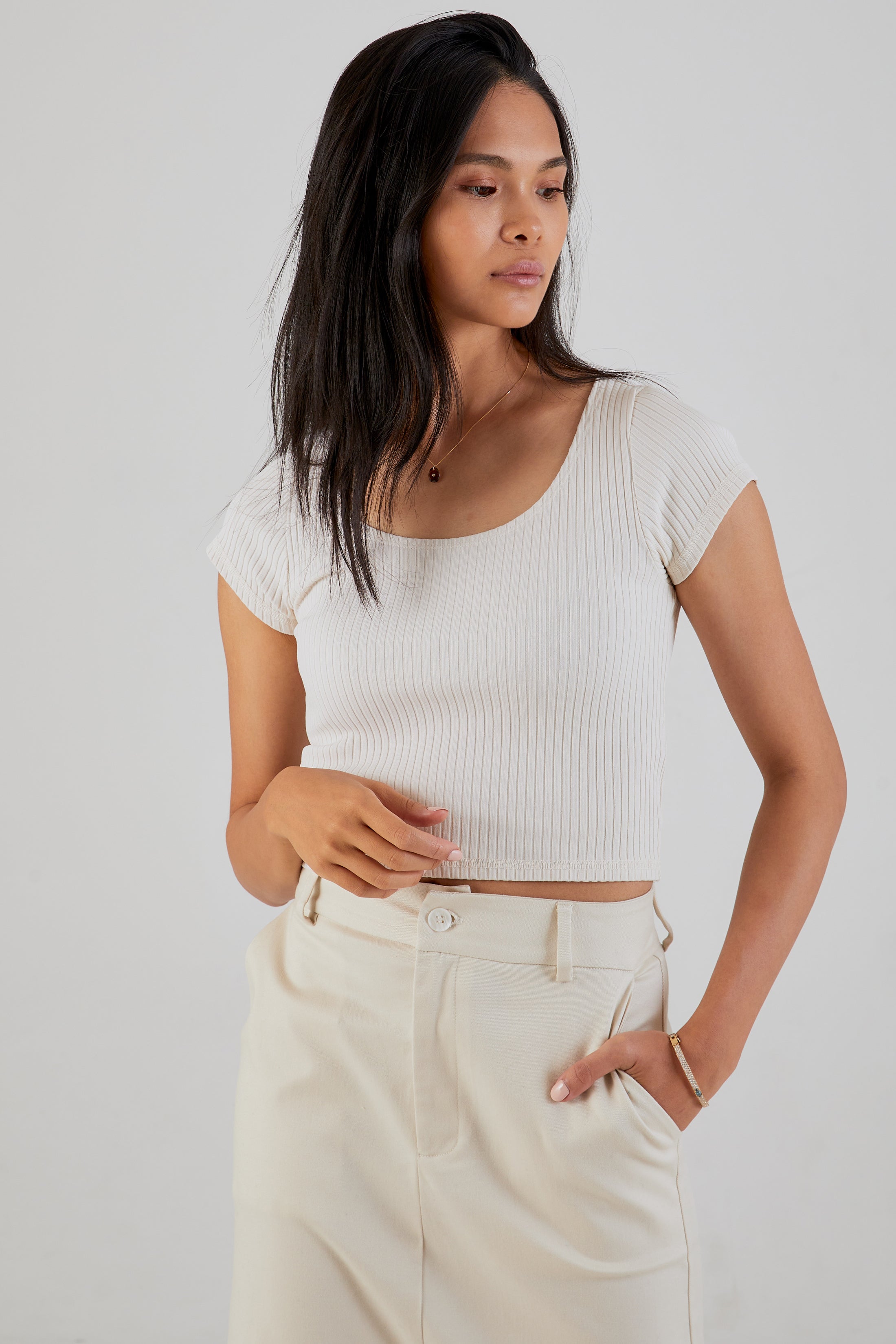 Chasse Rib Short Sleeve Ballet Tee in French Vanilla