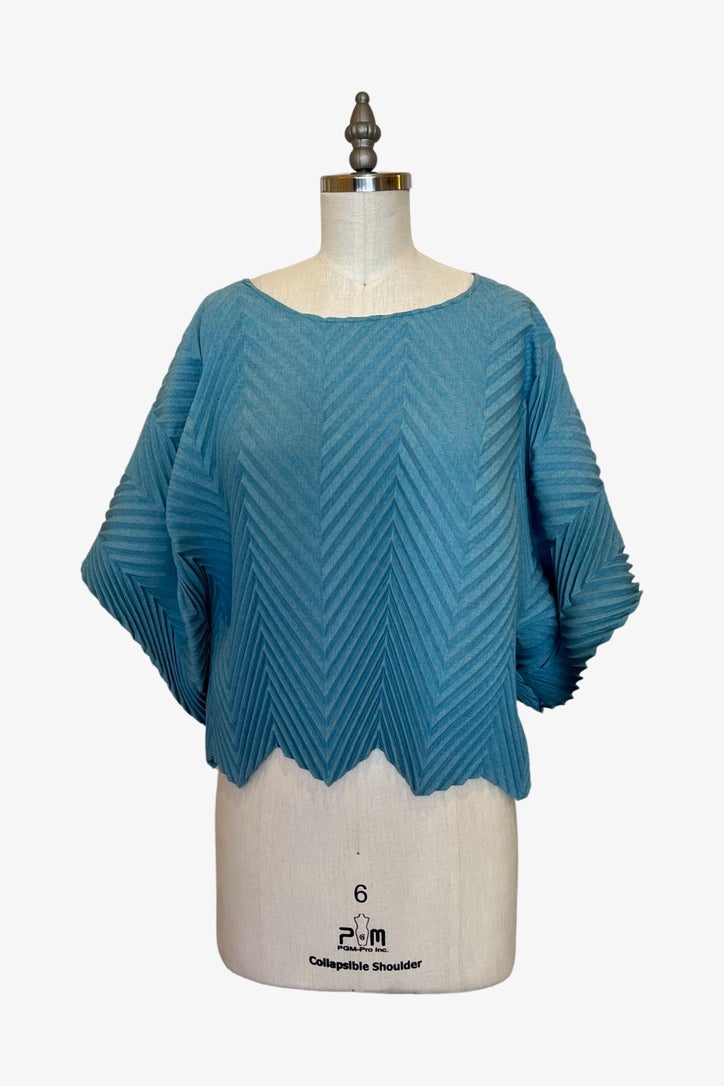 Chevron Pleated Lisbon Top | Aqua