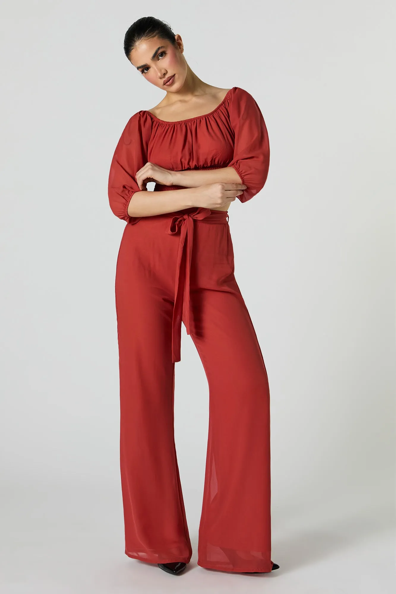 Chiffon Belted Palazzo Pant