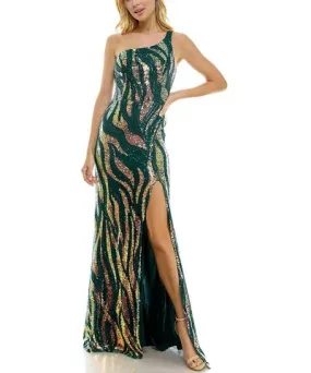 City Studio Juniors Womens Sequined One Shoulder Evening Dress